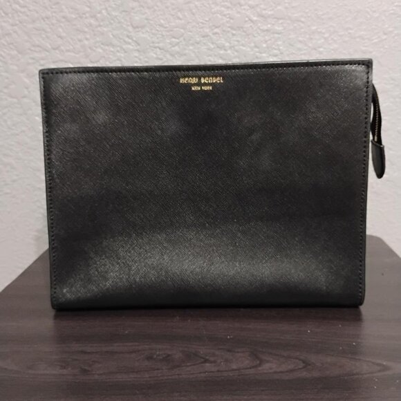 henri bendel Handbags - Henri Bendel  Back Saffiano Leather Clutch EUC